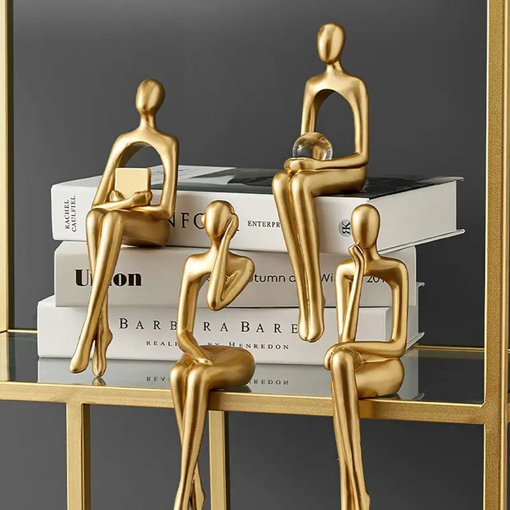 Set of 4 Golden Abstract Sitting Sculptures - Creative and Modern Art Pi…